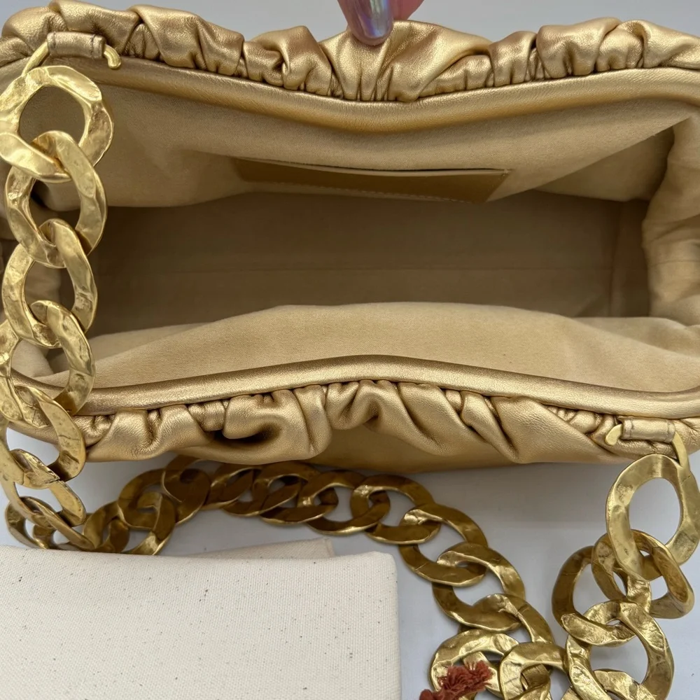 NEW Cult Gaia Dulce Ruched Leather Convertible Bag in Brass Gold - Picture 4 of 5